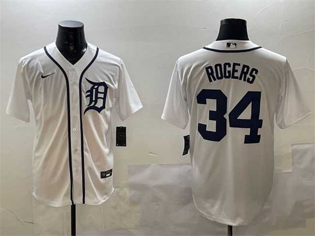 Mens Detroit Tigers #34 Jake Rogers White Cool Base Stitched Jersey